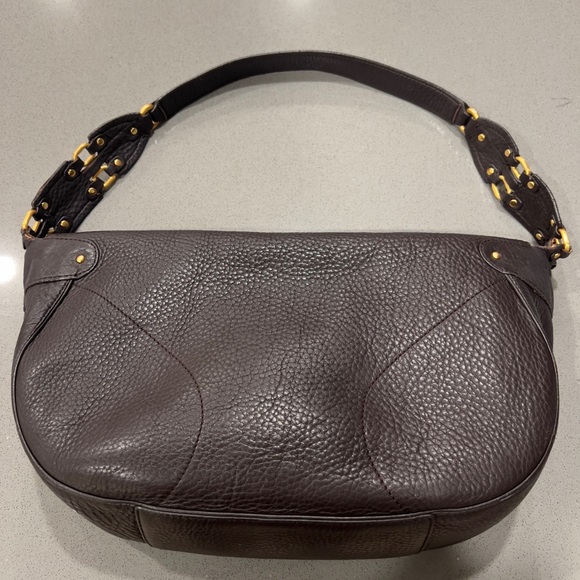 Cole Haan Dark Brown Leather Shoulder Bag With Gold Hardware. - Picture 3 of 13
